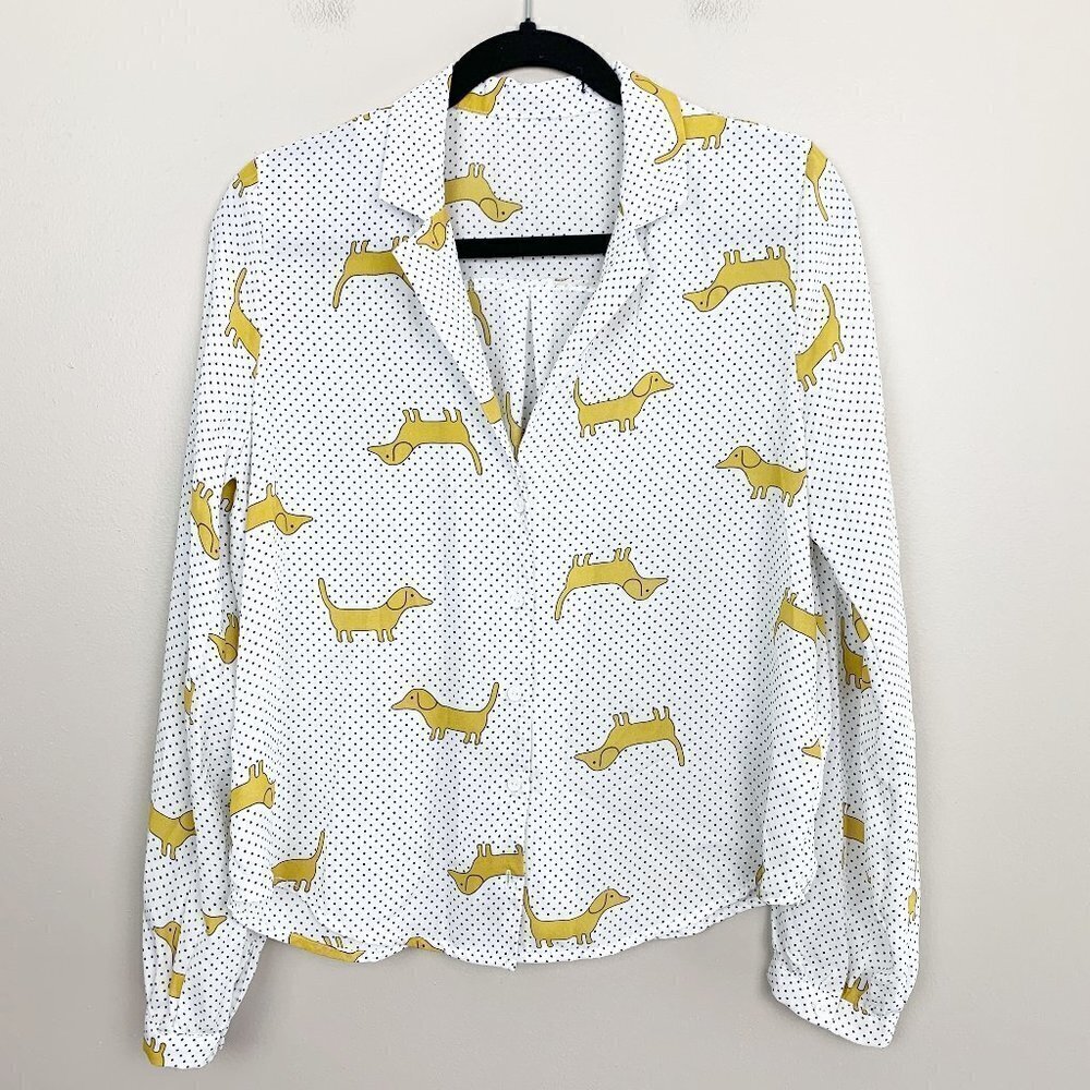 Forever 21 Dachshund Polkadot Button Up Shirt : Size Medium - Picture 2 of 8